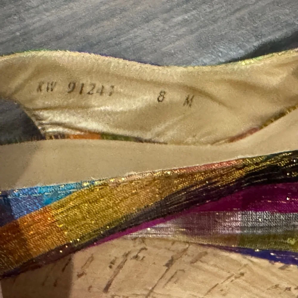 Stuart Weitzman Multi-colored Striped Peep-Toe Slingback Heels - Picture 4 of 5